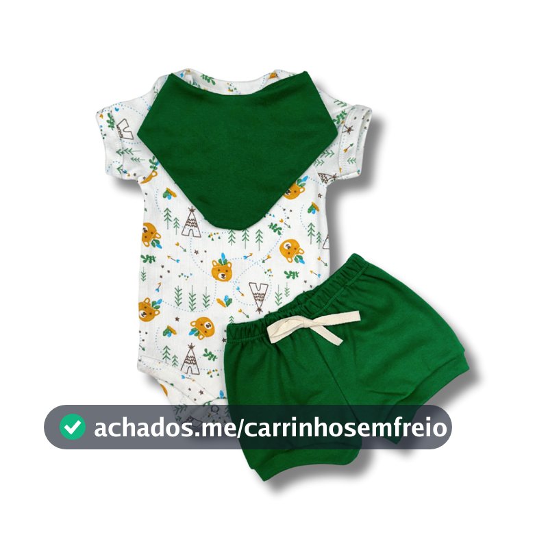 Conjunto Body + Short + Bandana Bebe 100% Algodao Varias Cores