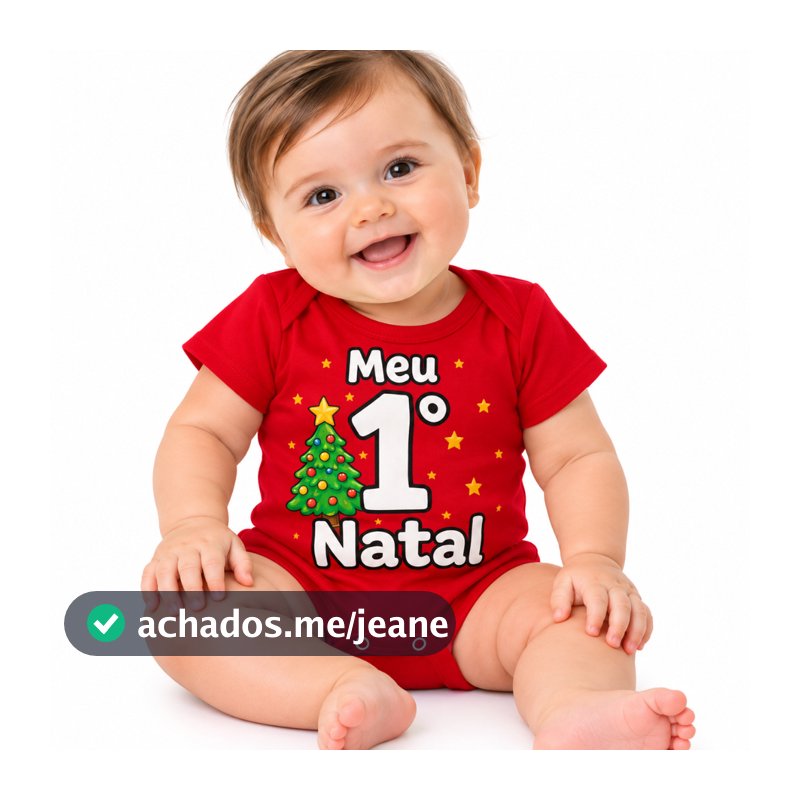 Body Bebê Meu Primeiro Natal Vermelho Manga Curta Roupa Natalina Unissex PMG baby Fantasia 1 Natal