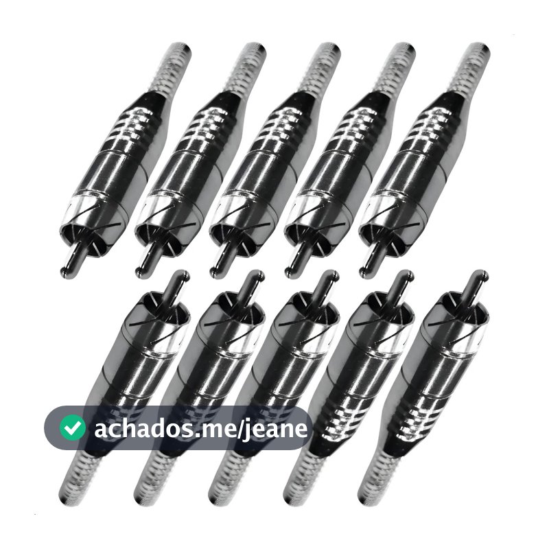 10 Plug Conector Rca Macho C/ Mola Metal Níquel Profissional Níquel