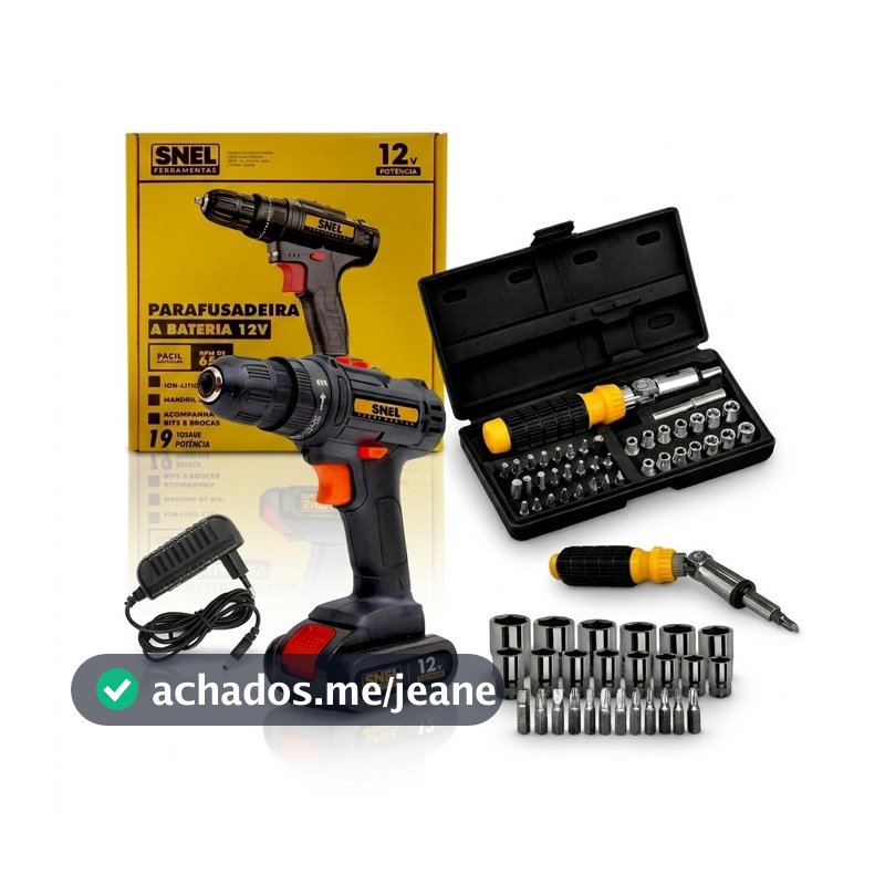Kit Parafusadeira Furadeira 12V Bivolt Mandril de 1/2 e 3/8 E 41 Peças de Bits e Soquetes Sextavado