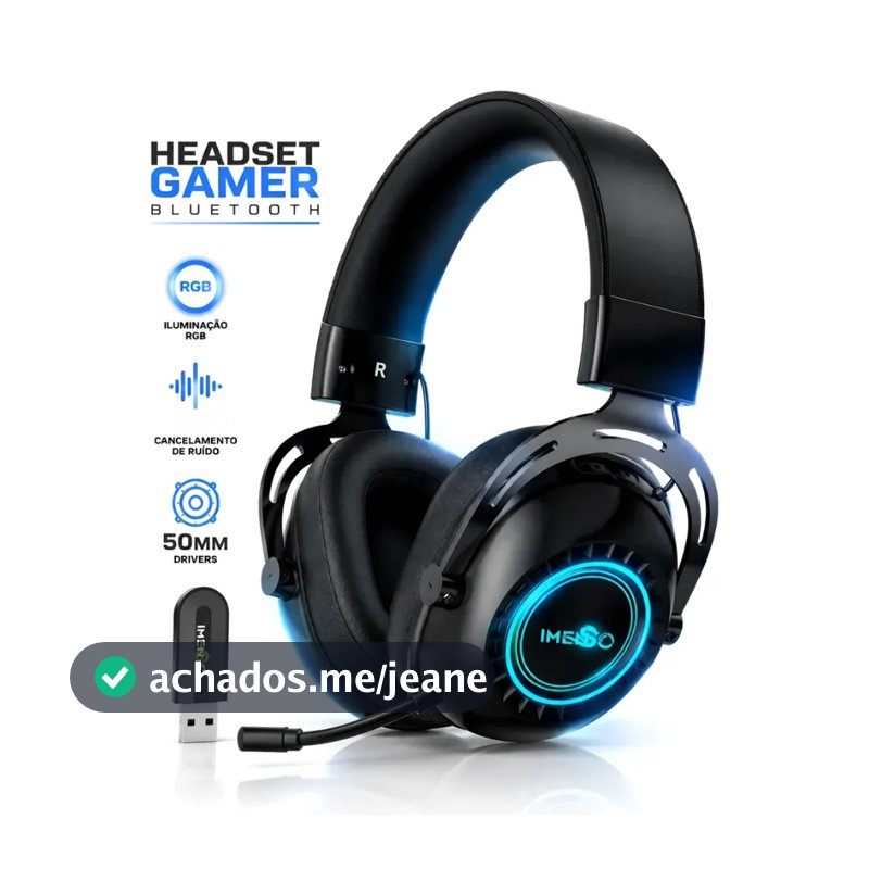 IMENSO Headset Gamer Sem Fio Com Microfone Cancelamento de Ruído + Pendrive + 2 Cabos Adaptadores Bluetooth Concentração