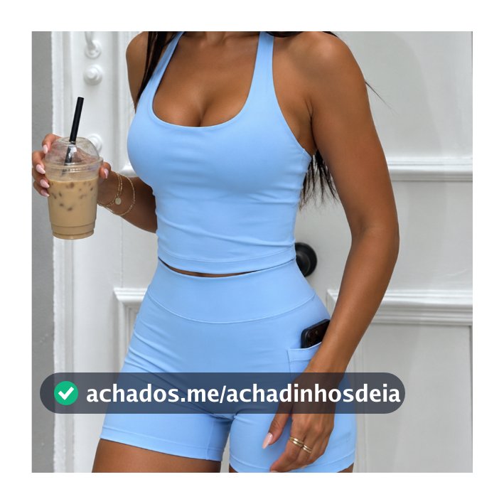 Conjunto Fitness Feminino Yoga Top Frente Única + Shorts Modelador Cintura Alta com Bolso Fit Power P ao GG academia