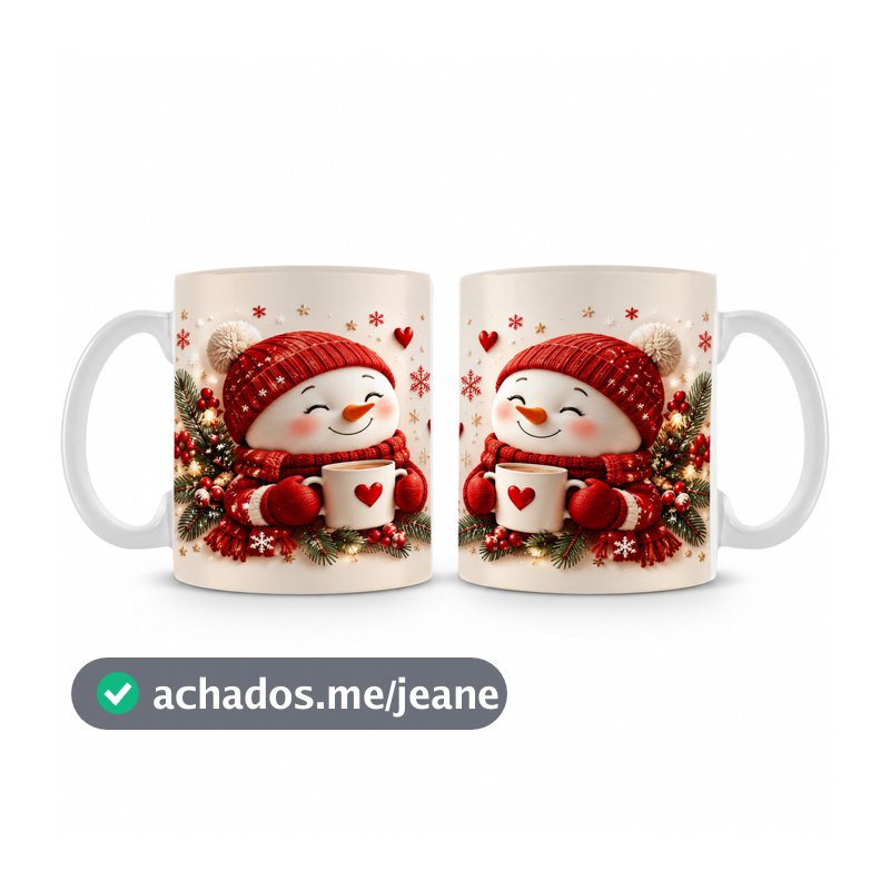 Caneca Premium Porcelana 325ml Natal Boneco de Neve com Caneca Presente Amigo Secreto