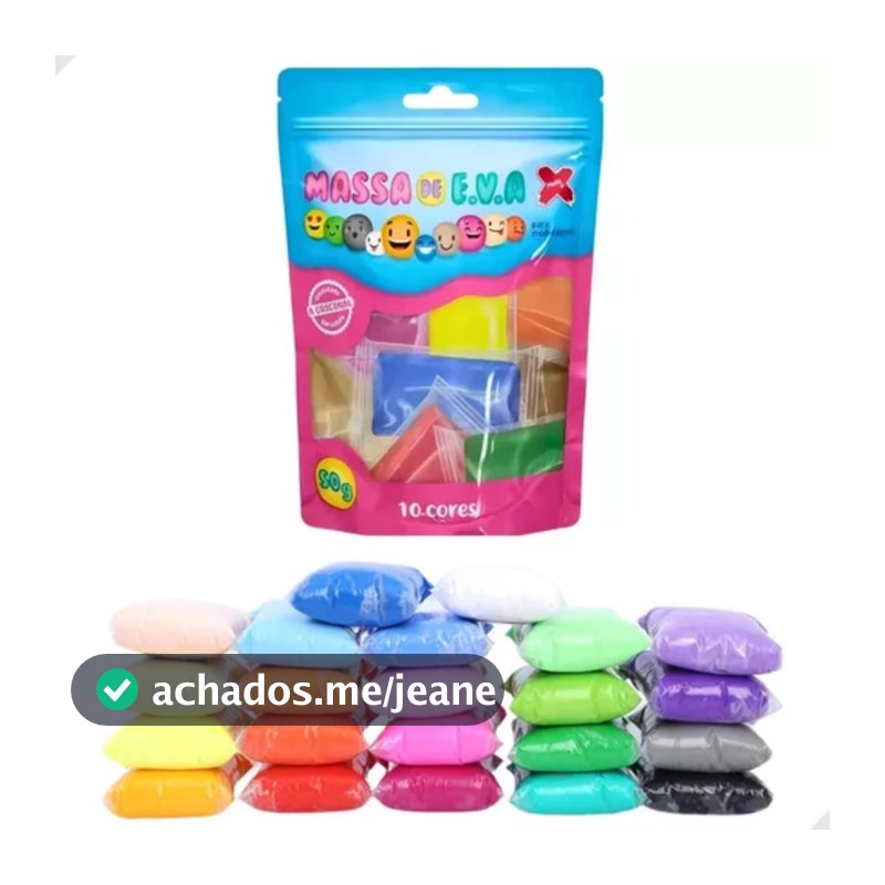 Massa de EVA Modelagem Atóxica 50g Make+ Kit com 10 Cores para Artesanato E.V.A sem Sujeira