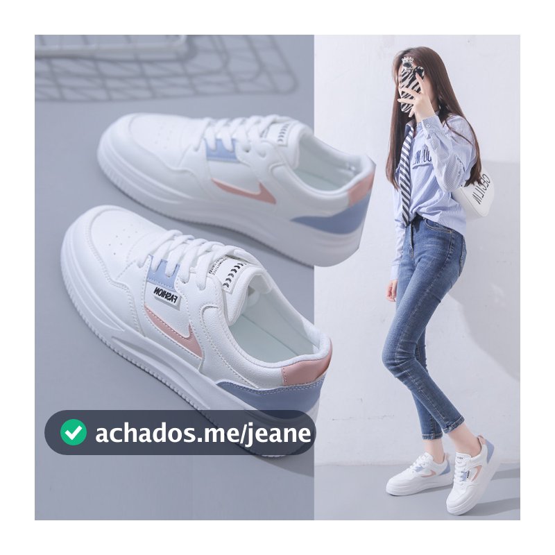 Tênis de Plataforma com Solado Grosso Estilo Coreano Casual Feminino QR663 Sapatos Brancos Aumentadores de Altura para E