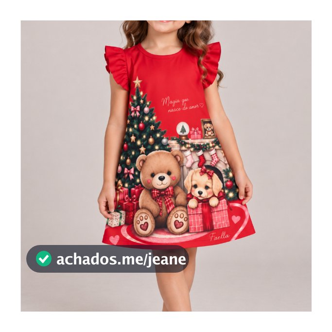 Vestido Infantil Verão Feminino Natal - Vermelho