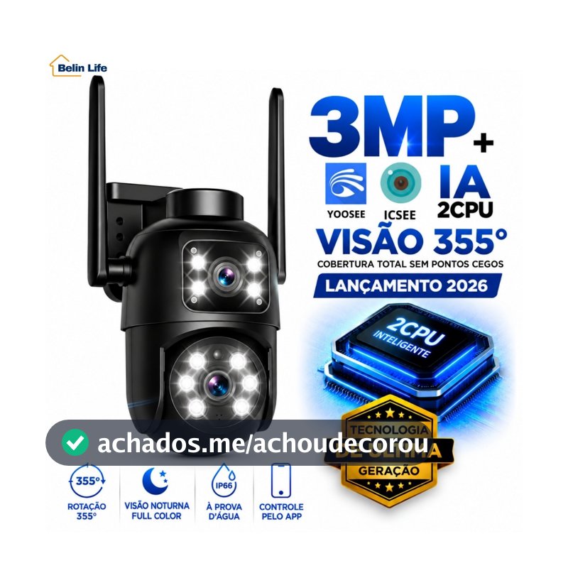 Câmera de Segurança A31 3MP iCSee ou YOOSEE PTZ 355° WiFi Visão Noturna Externa