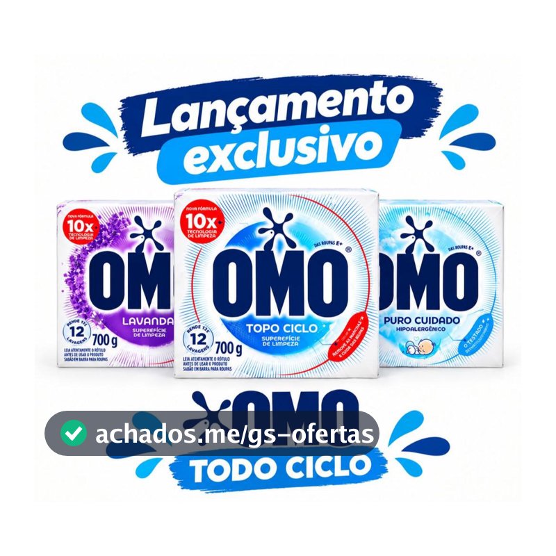 LANÇAMENTO! OMO TODO CICLO 700G, LAVA ROUPAS EM PÓ OMO TODO CICLO, ORIGINAL, LAVANDA E PURO CUIDADO, SABÃO EM PÓ OMO