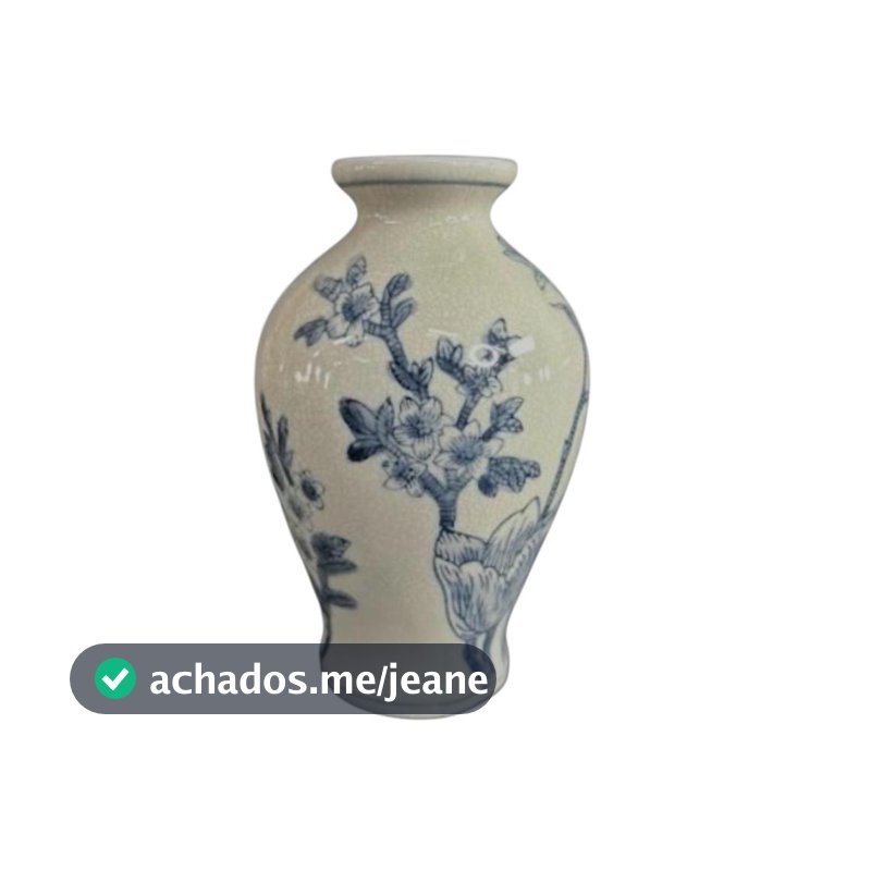 Vaso Decor Cerâmica Portuguesa Floral Azul e Branco 15cm