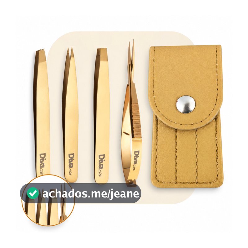Kit 3 Pinças para Sobrancelhas + Tesoura para Sobrancelhas Ponta Reta - Autoclavável