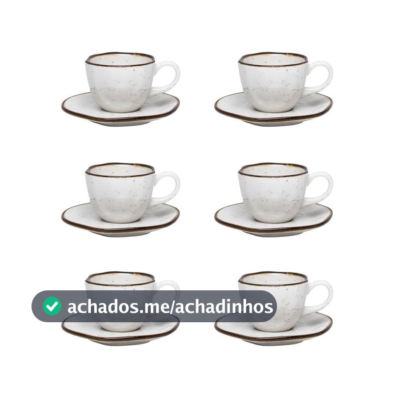 Jogo de 6 Xícaras Pequenas 75ml Com pires Ryo Maresia