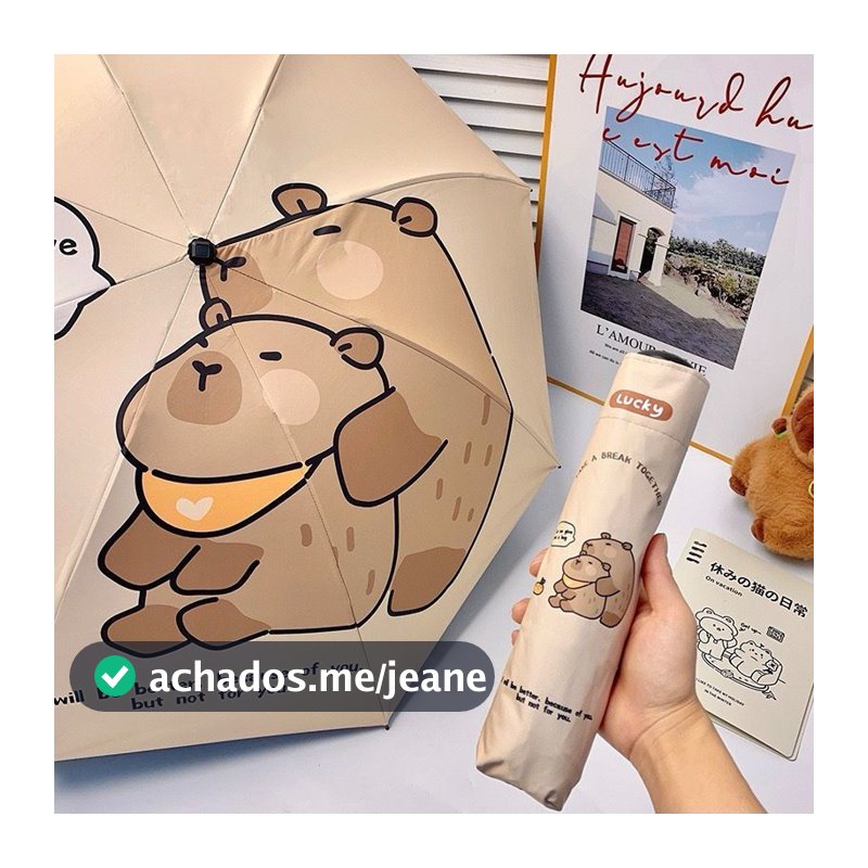 Sombrinha Guarda-chuva infantil de desenho animado Capivara manual três dobras blackout