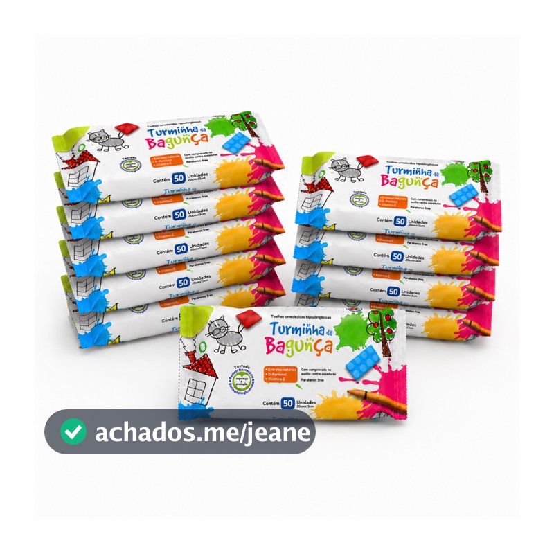 Kit 10 Pacotes Toalhas Umedecidas Turminha da Bagunça 50 Folhas 98% Água Vegano Hipoalergênico Lenço umedecido bebê