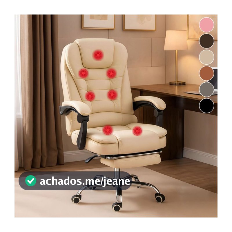 Cadeira De  Massagem Presidente Diretor Escritorio Base Giratória 7 Pontos de Massagem Em Couro Luxo