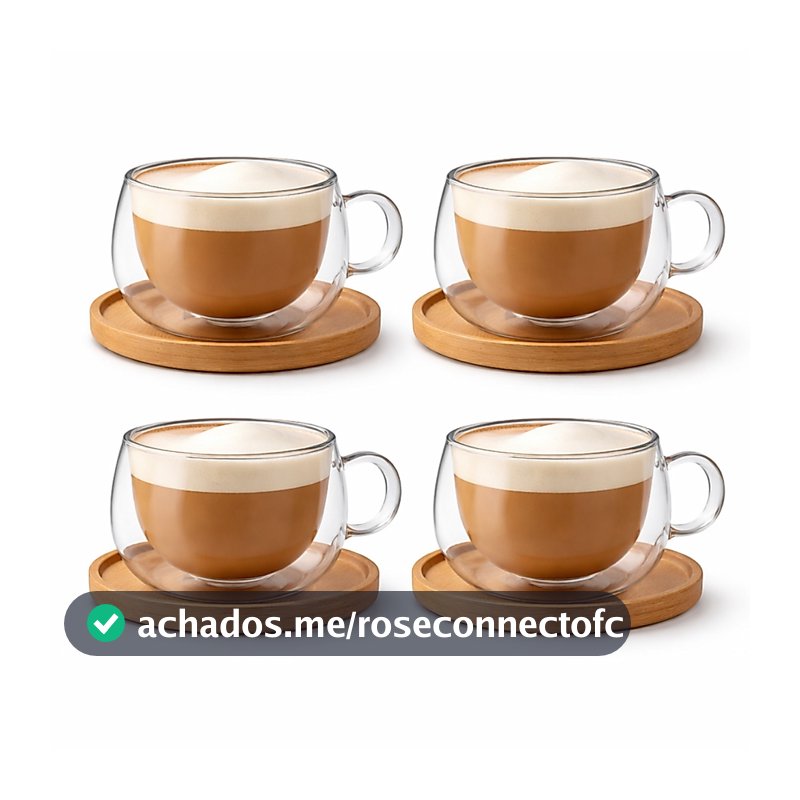 Xicaras Vidro Duplo 140ml Com Pires Caneca Parede Dupla 4un