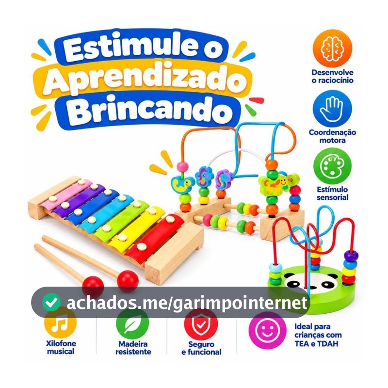 Kit  Brinquedo Montessori Sensorial Para Criança Autista Xilofone + Brinquedo Aramado- Coordenação E Estímulo Sensorial