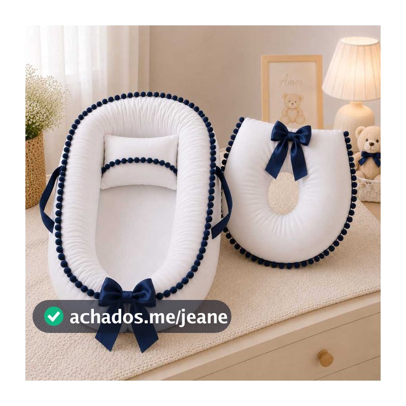 Kit 3 Peça Ninho Redutor de Bebê Pompom com Almofada de Amamentação e Travesseiro menino menina