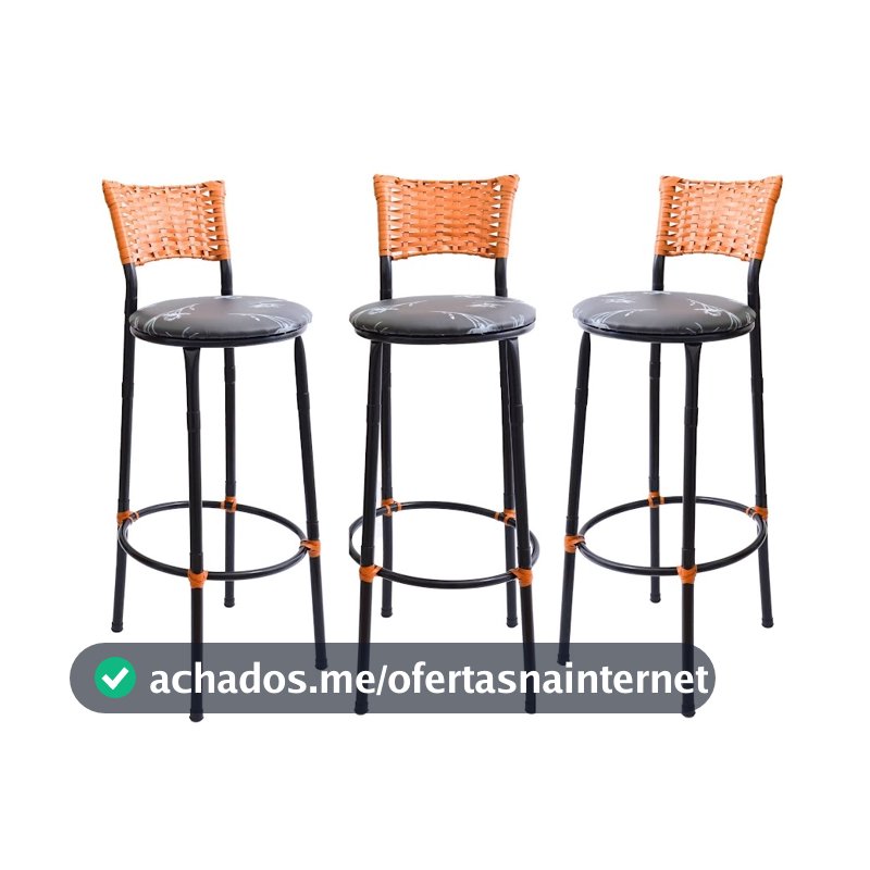 KIT 3 BANQUETAS BANCO ALTO DE COZINHA AREA GOURMET MOVEIS DE JUNCO
