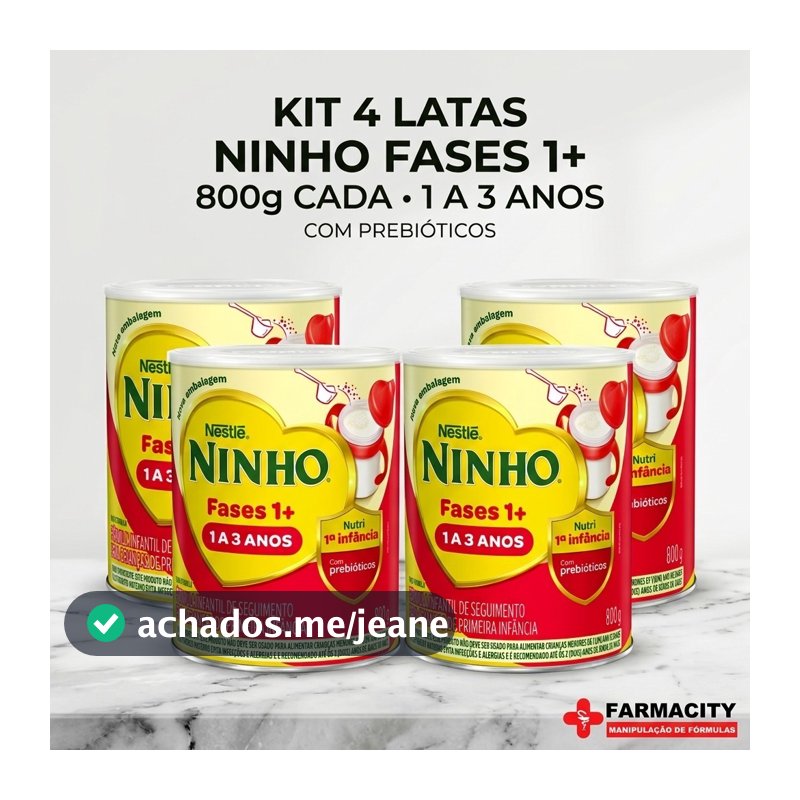 Kit 4 Ninho Fases 1+ 800g Nestlé | Fórmula Infantil 1 a 3 Anos com Prebióticos