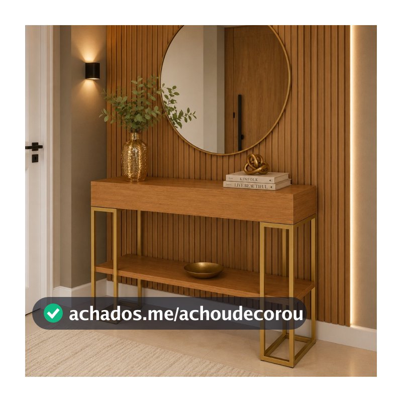 Buffet Aparador Clean com Prateleira e Base Dourada Designer Moderno para Recepção e Hall