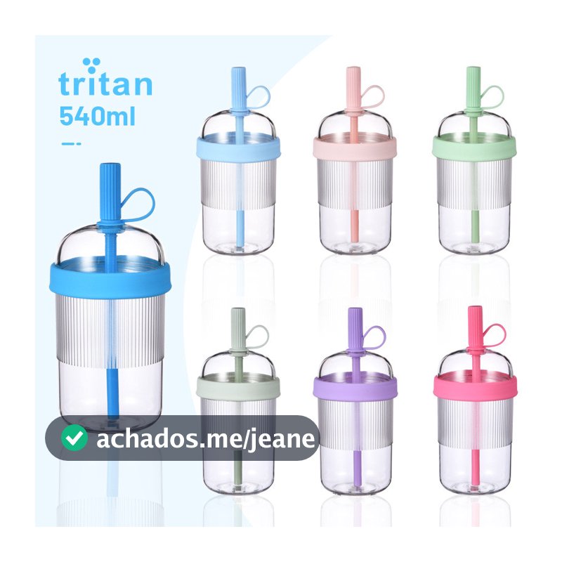Novo Copo De Palha Tritan De 540ml , Chá/Café Com Leite , Multicolorido , Portátil E Design Criativo
