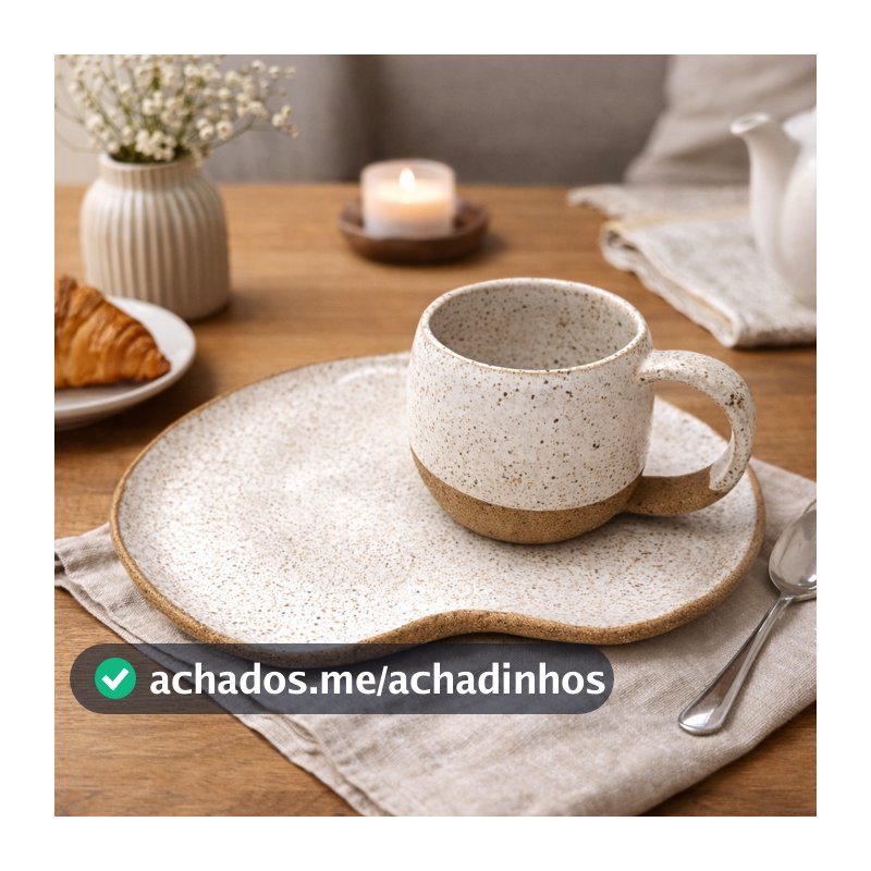 Kit Bandeja Branca + Xícara Café 120ml Cerâmica 100% Artesanal Chá Presente Decoração / Louça / Casa