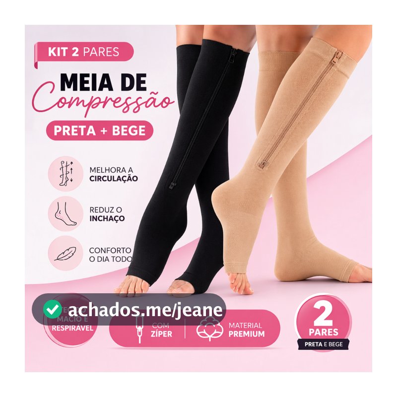 Kit 2 Pares de Meias de Compressão 3/4 Circulação Varizes Inchaço Pernas Cansada Edema Ortopédica Trombose Unissex