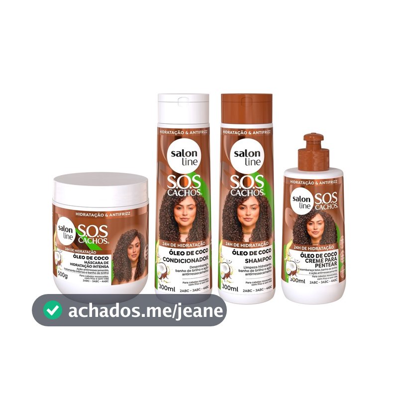 Kit SOS Cachos Coco Shampoo + Condicionador + Creme de Pentear + Máscara Salon Line