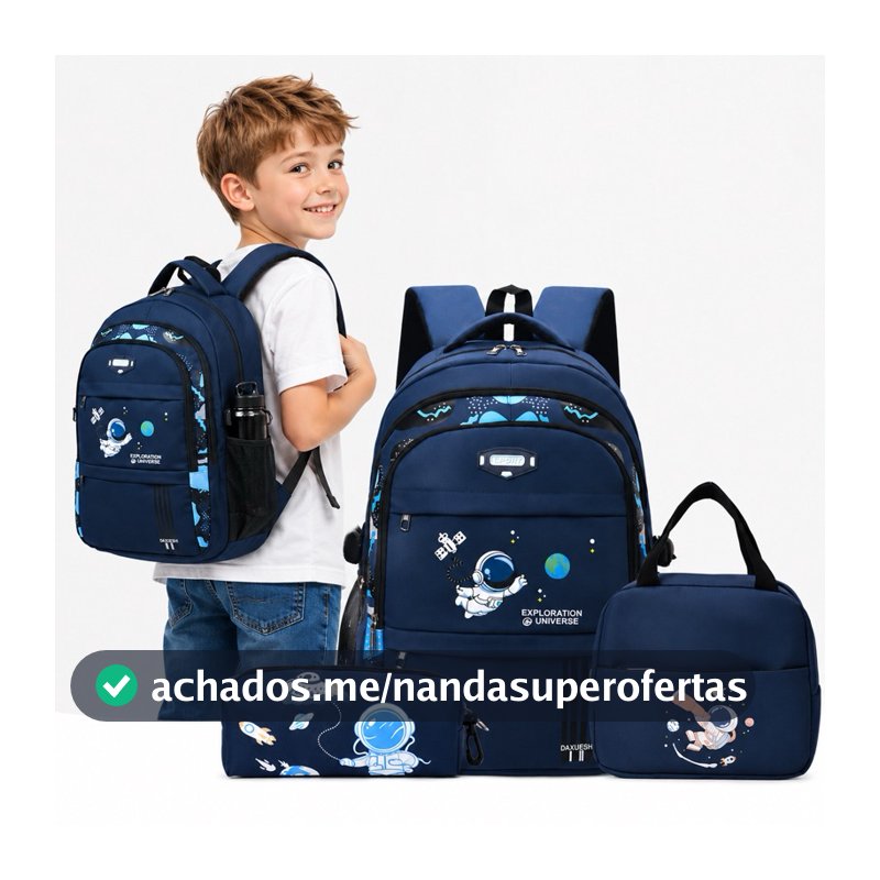 Kit Mochila Escolar 3 em 1 Infantil – Mochila + Lancheira Térmica + Estojo Grande Capacidade