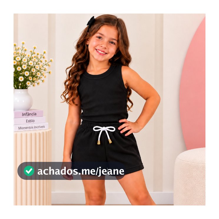 Conjunto Infantil Menina Regata e Shorts Canelado Confortável