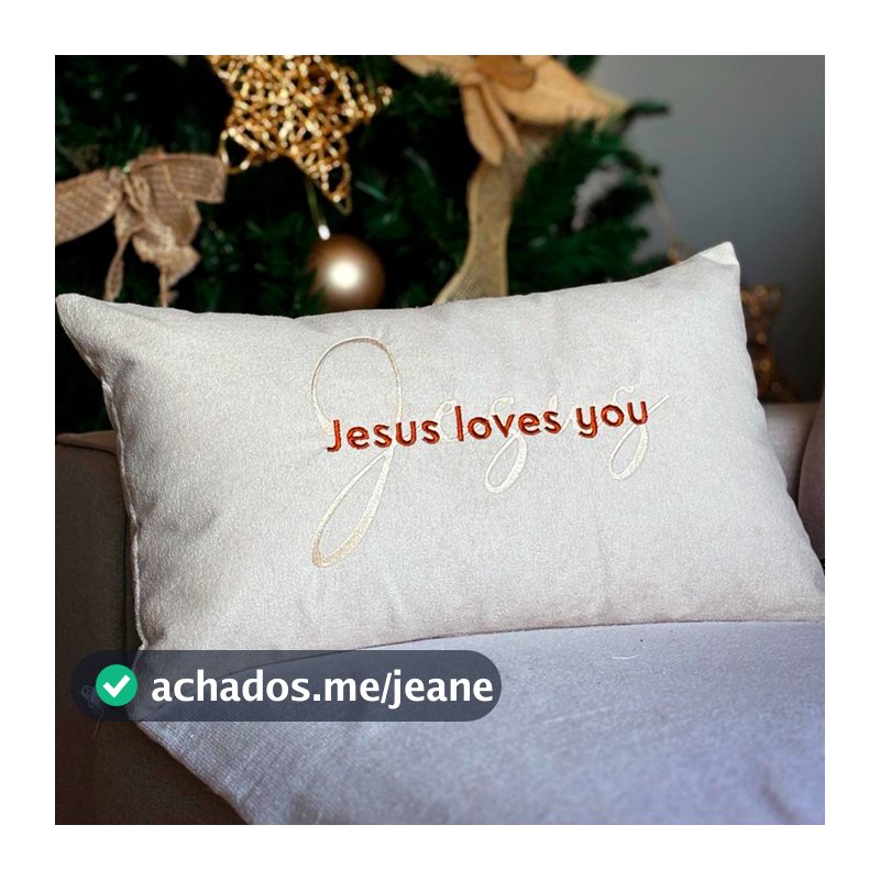 Capa de Almofada Bordada Jesus Loves You Retangular 30x50