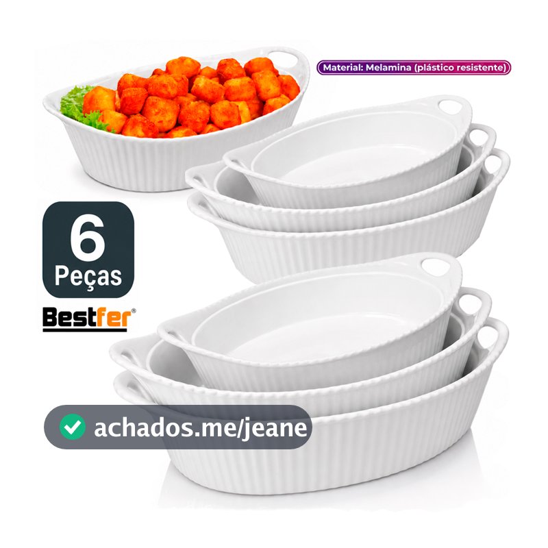 Conjunto Jogo de Travessas até 6 peças Oval em Melanina Bestfer PMG Branca opaline