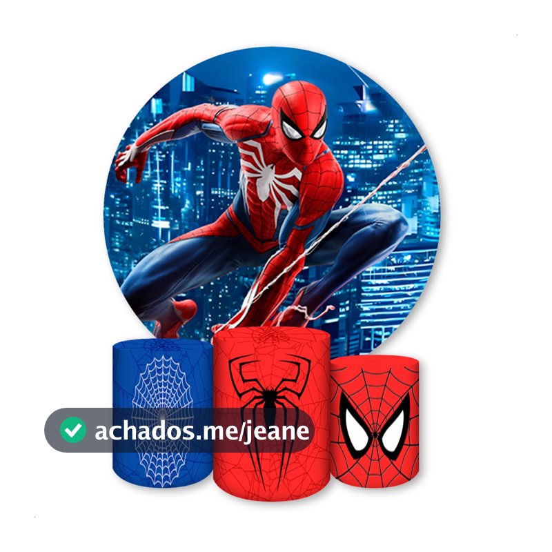 Painel Redondo + Capas de Cilindro Sublimados Para Festa Tema Aranha