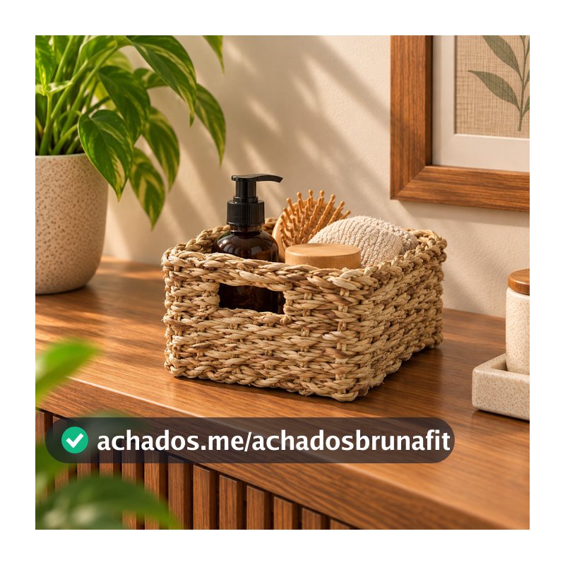 Cesto Decorativo Organizador Retangular Em Seagrass Natural Para Sala Quarto Lavabo E Estante