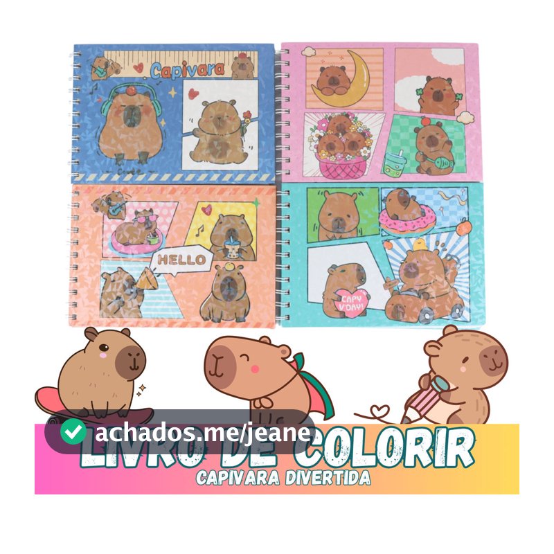 Livro Para Colorir Capivara 50 Páginas Capa Dura E Flexível Caderno Pintura Coloring  Desenhos