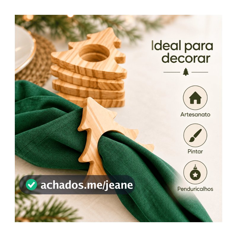 Kit Natal 10 Argola Porta Guardanapo Estrela Anjo Madeira Pinus Decoração Adorno Mesa Posta