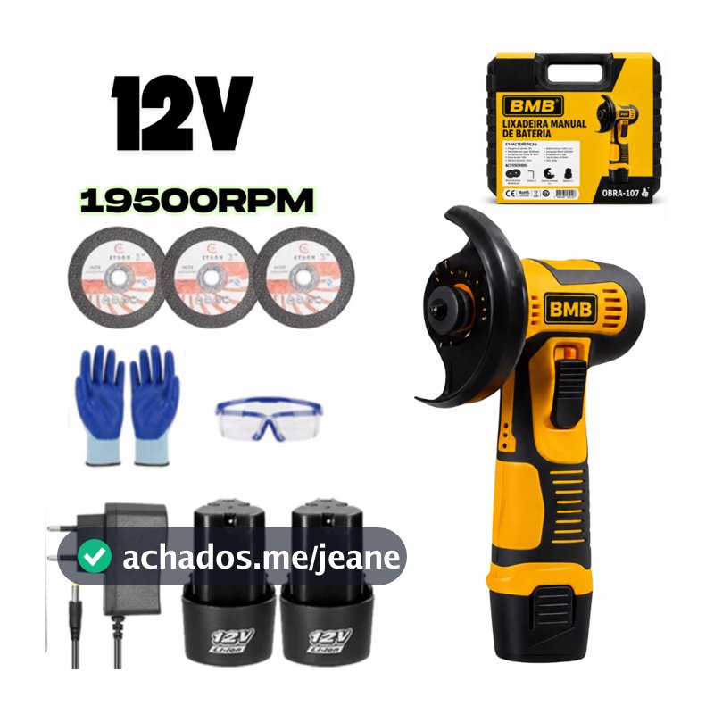 Esmerilhadeira Lixadeira Elétrica Recarregável Sem Fio Bivolt 110v/220v 2 Baterias 12V e Com Maleta