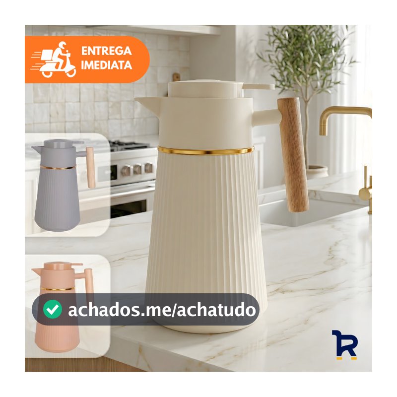 Garrafa Térmica Café Berlim 1L Luxo Dourada Cabo de Madeira Cafeteira Chá Água Decorativo Mesa Posta