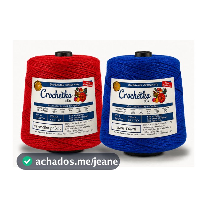 Kit 2 Cones Barbantes Crochétka 1kg Para Crochê - Qualidade E Maciez - fio 6 ou fio 8