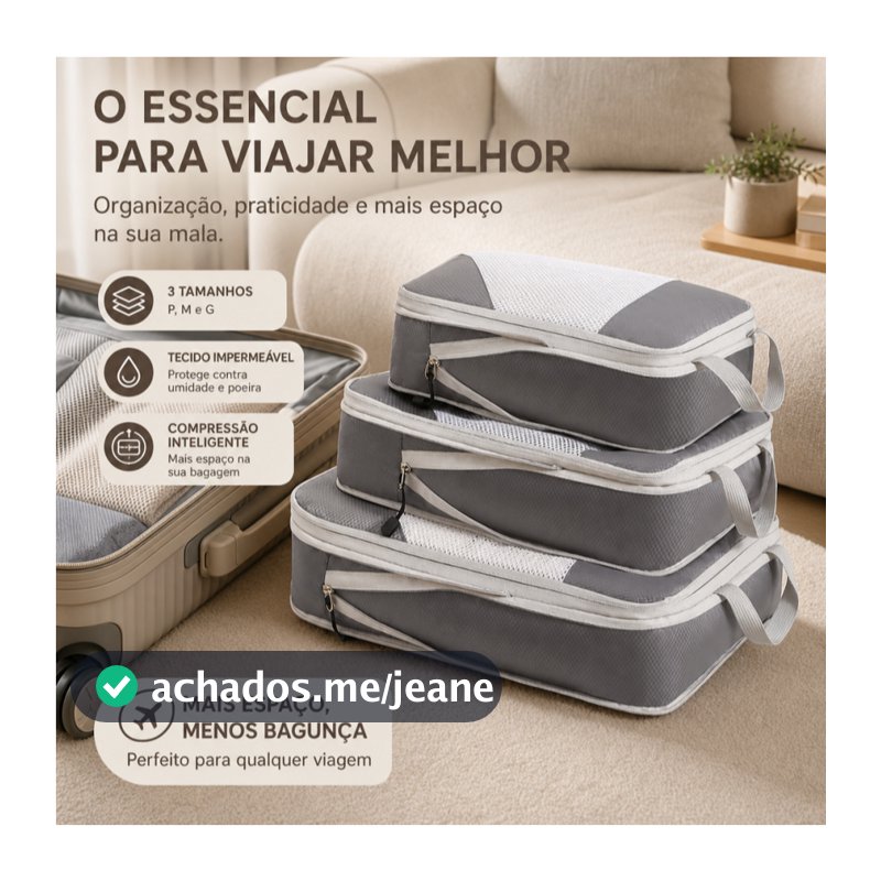 Bolsas Compressíveis Organizadoras de Viagem 3 Peças Organizador para Roupas Malas Viagem Economia de Espaço