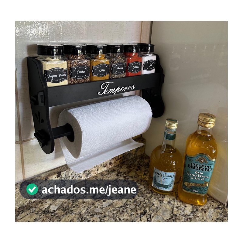 kit 06 Potes Porta Temperos/Condimentos Quadrado c/ Tampa Dosadora + Suporte Papel Toalha + Adesivos