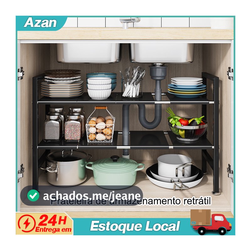 Prateleira para pia de cozinha retrátil Organizador de Panelas Armário Suporte organizador multifuncional para