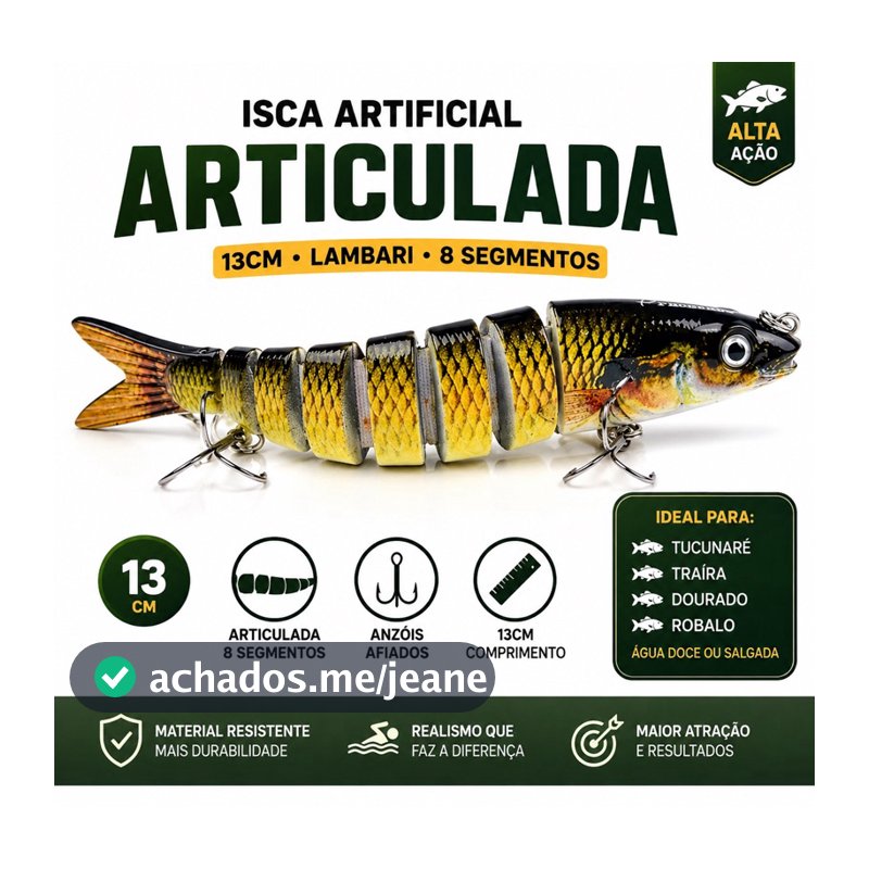 Isca Artificial Lambari Articulada Agua Doce Ou Salgada 13cm pesca Tucunaré Traíra Dourado Robalo molinete ou carretilha