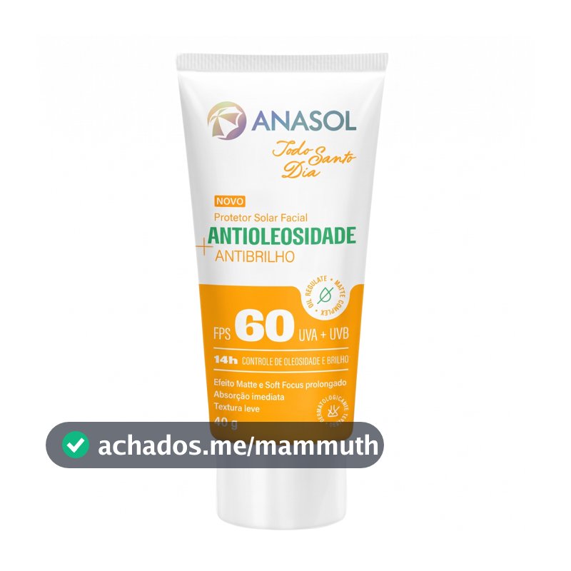 Protetor Solar Facial Anasol Todo Santo Dia Antioleosidade + Antibrilho FPS 60 - 40g