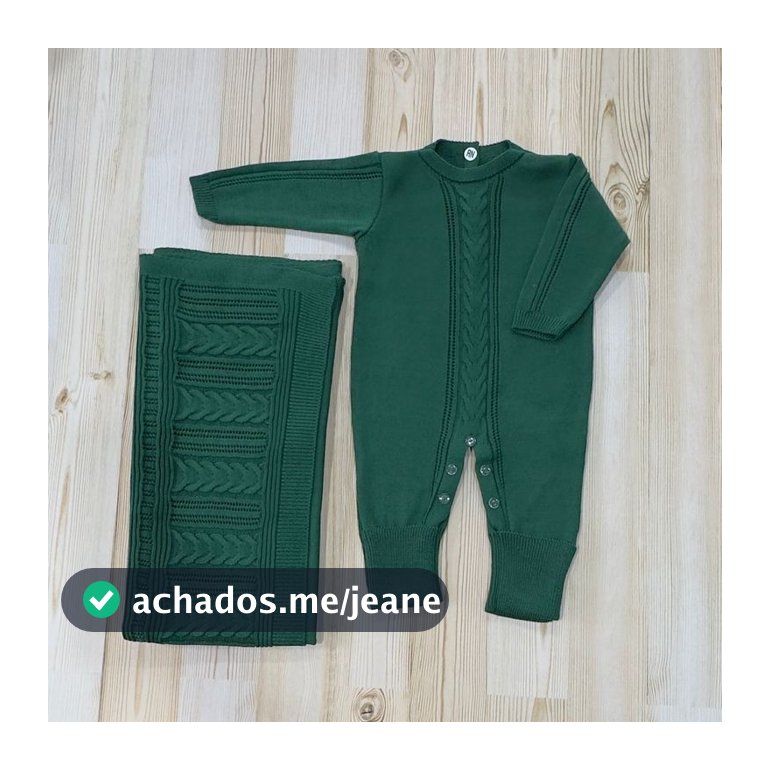 Kit 2 Manta e Macacão de Tricot Trança Central Bebê Saida Maternidade