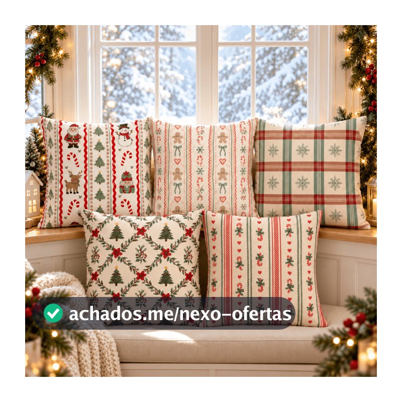 Kit 5 ou 1 Capas de Almofadas Natalinas Decorativas Estampadas Natal Sofá Sala Quarto Vermelho e Verde