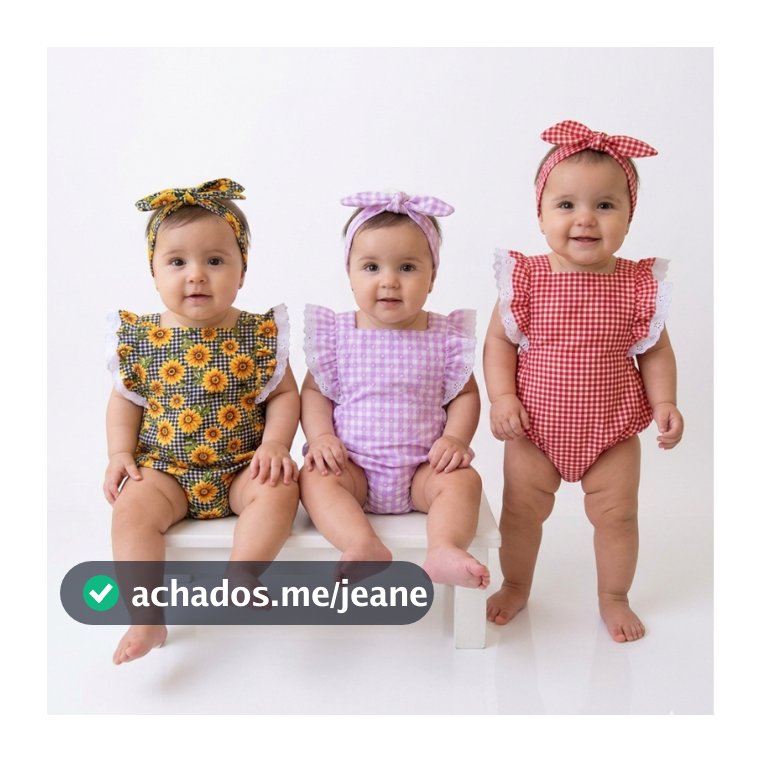 Body Infantil Xadrez Bebê Menina com Faixa Quadriculado Caipira 100 % Algodão