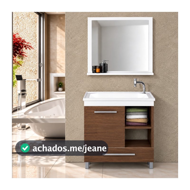 Gabinete Conjunto 3 Peças + Espelho + Cuba Armário Móvel Combo Banheiro 100% MDF Moderno e Completo