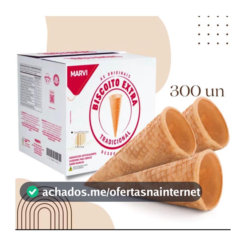 Casquinha para Sorvete Biscoito Extra Cone Tradicional Marvi 300 Unidades