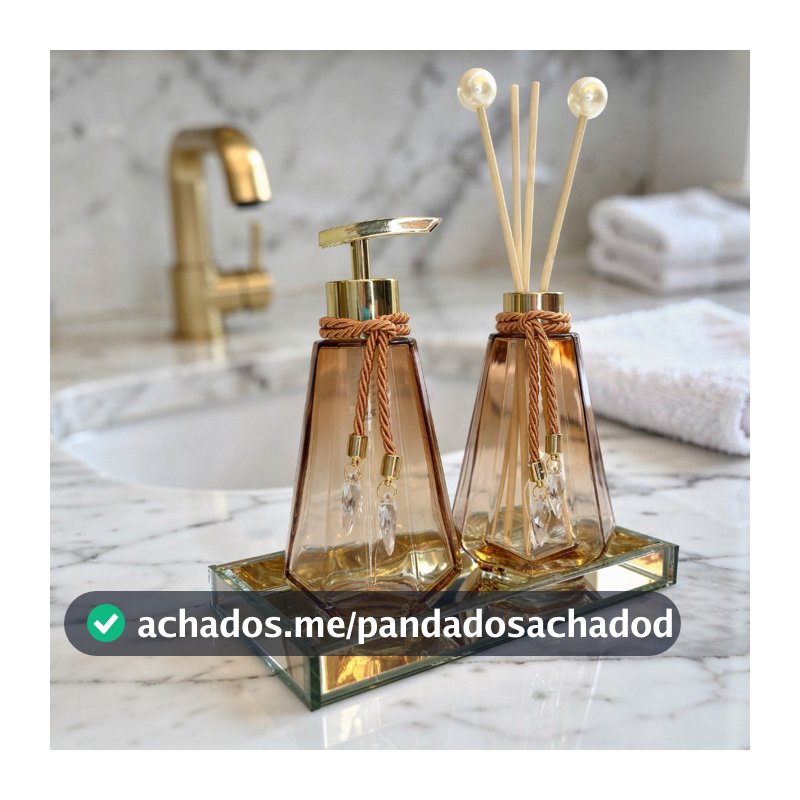 Kit Lavabo Completo Vidro 300ml Com Bandeja | Luxo Presente Decoração Banheiro Oferta Chique